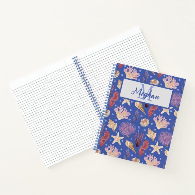 Ocean Shells Sea Urchins Beachcombers Monogrammed  Notebook (Inside)