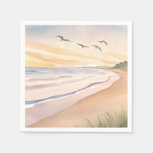 Ocean Shore   Bright Airy Watercolor Painting Napkin