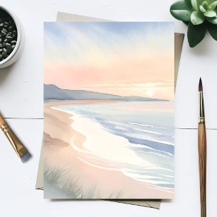 Ocean Shore Pastel Watercolor Painting Postcard