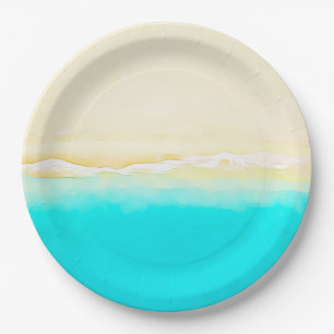 Ocean Shore Teal Water pretty paper plates. Plate