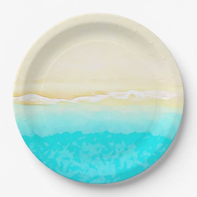Ocean Shore Teal Water pretty paper plates. Plate (Front)