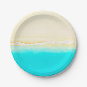 Ocean Shore Teal Water pretty paper plates. Plate
