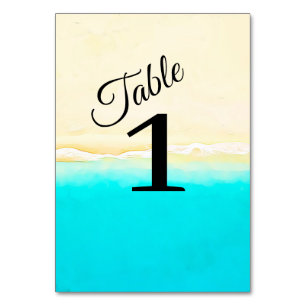 Ocean Shore Teal Water Wedding Table Number Cards