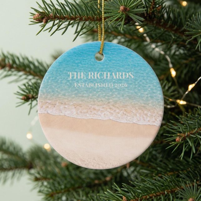 Ocean Shoreline Custom Name Ceramic Ornament (Creator Uploaded)