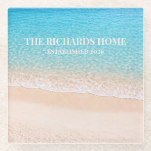Ocean Shoreline Custom Name Glass Coaster