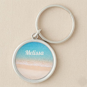 Ocean Shoreline Custom Name Key Ring
