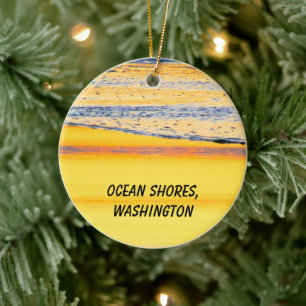 Ocean  Shores, WA, Beach Sunset Photo Ceramic Ornament