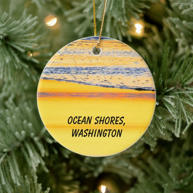 Ocean  Shores, WA, Beach Sunset Photo Ceramic Ornament (Tree)