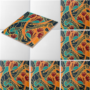 Ocean Shrimp And Seaweed Pattern Ceramic Tile