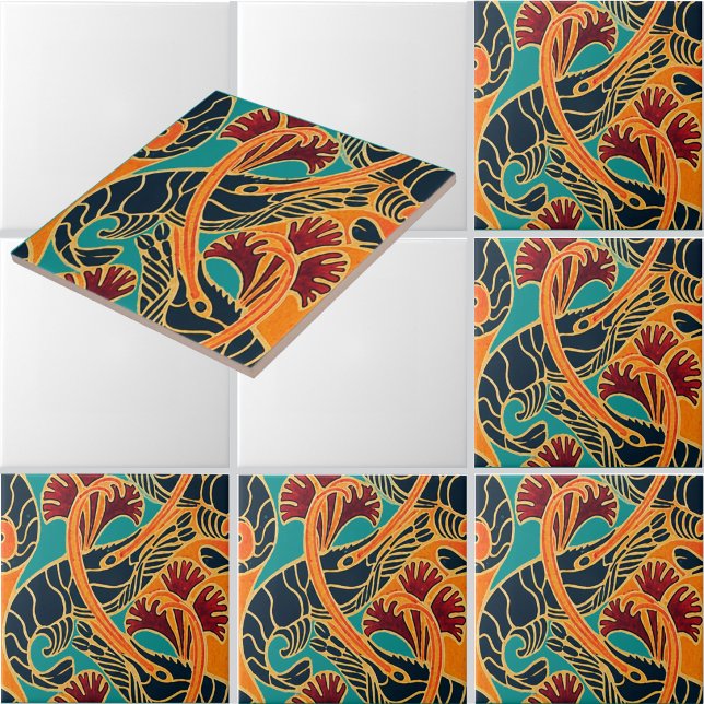 Ocean Shrimp And Seaweed Pattern Ceramic Tile (Creator Uploaded)