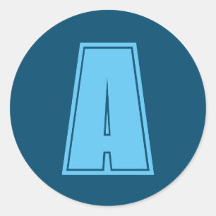 Ocean & Sky Blue Initial Monogram Calligraphy Chic Classic Round Sticker