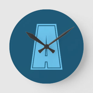 Ocean & Sky Blue Initial Monogram Calligraphy Chic Round Clock