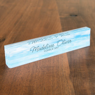 Ocean Sky Office Desk Travel Aqua Blue Modern Nameplate