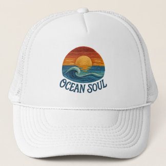 Ocean Soul, Sunset Wave Embroidered Trucker Hat