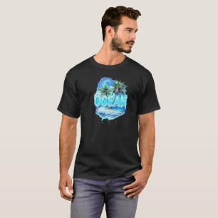 OCEAN Splash Palm - Tropical Water Droplet T-Shirt