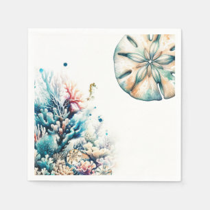 Ocean Splash Sea Coral Watercolor Wedding Napkin