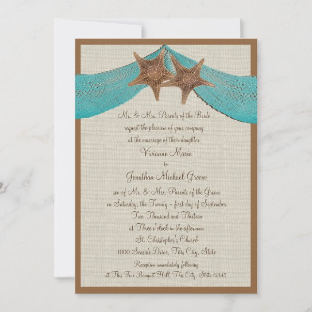 Ocean Starfish and Net Wedding Invitation (Front)