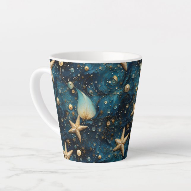 Ocean Starfish Pattern Latte Mug (Left Angle)