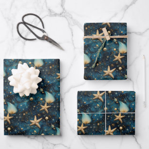 Ocean Starfish Pattern Wrapping Paper Set of 3