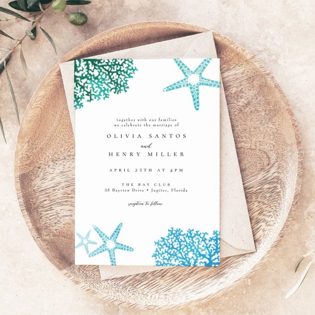 Ocean Starfish Turquoise Beach Wedding Invitation (Creator Uploaded)