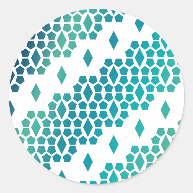 Ocean Storm Blue Diamond and Honeycomb Pattern Classic Round Sticker (Front)