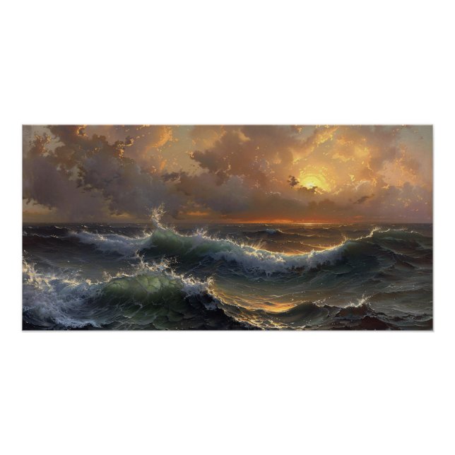Ocean Storm Moody Landscape Painting Decoupage Poster (Front)