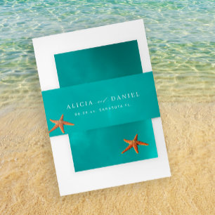 Ocean summer beach destination wedding invitation belly band