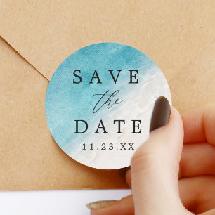  Ocean Summer Beach Save The Date Classic Round Sticker