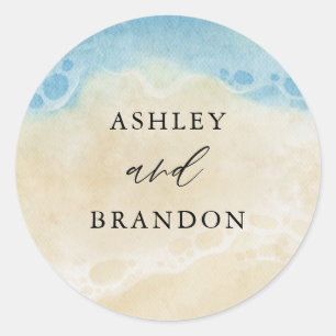 Ocean Summer Beach Theme Wedding Classic Round Sticker