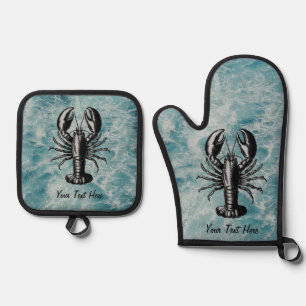 Ocean Summer Beach Waves Lobster Personalised Oven Mitt & Pot Holder Set