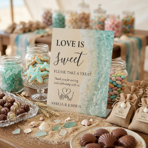 Ocean Summer Blue Beach White Sand Wedding Favours Pedestal Sign