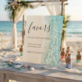 Ocean Summer Blue Beach White Sand Wedding Favours Pedestal Sign