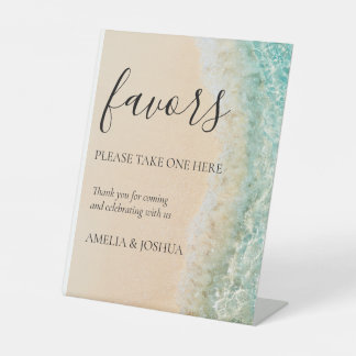 Ocean Summer Blue Beach White Sand Wedding Favours Pedestal Sign