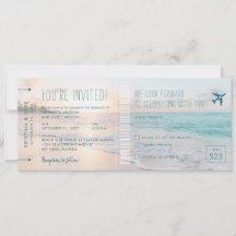 Ocean Sun Beach Wedding Ticket Invite with RSVP