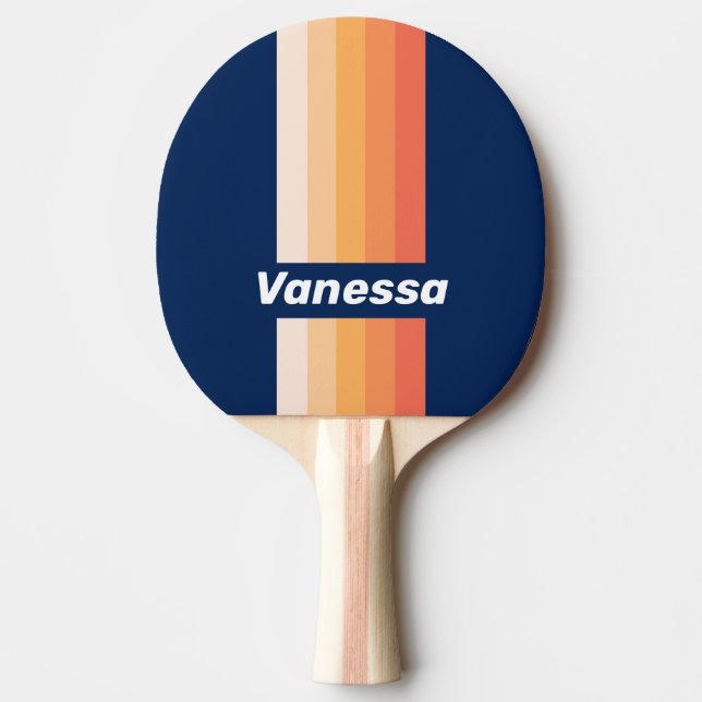 Ocean Sun Fall Pin Stripes with Name Ping Pong Paddle (Front)