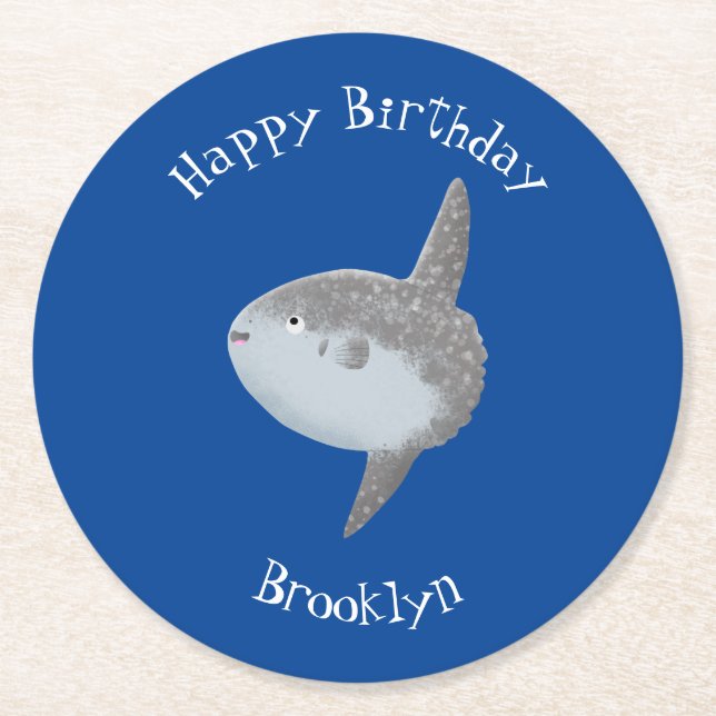 Ocean sunfish mola mola cute cartoon round paper coaster (Front)