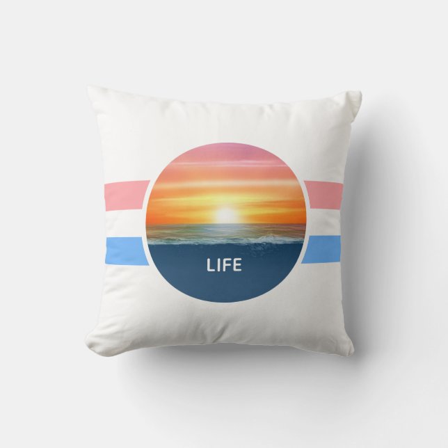 Ocean sunrise and pastel colours stripes cushion (Front)