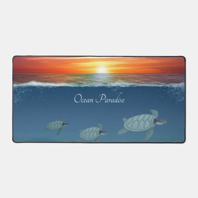Ocean sunrise and swimming sea turtles desk mat (Front)