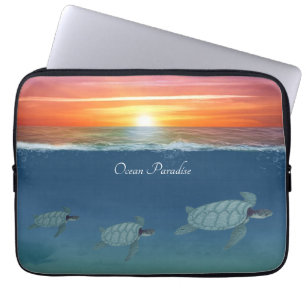 Ocean sunrise and swimming sea turtles laptop sleeve