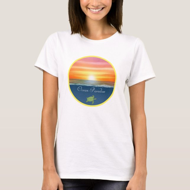 Ocean Sunrise and Turtle T-Shirt (Front)