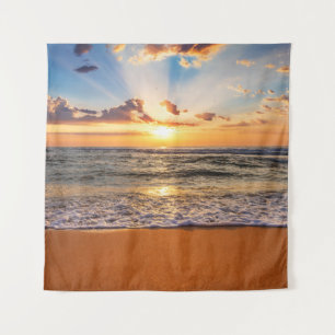 Ocean sunrise, deep blue horizon. tapestry
