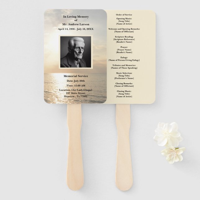 Ocean Sunrise Funeral Memorial   Hand Fan (Front and Back)