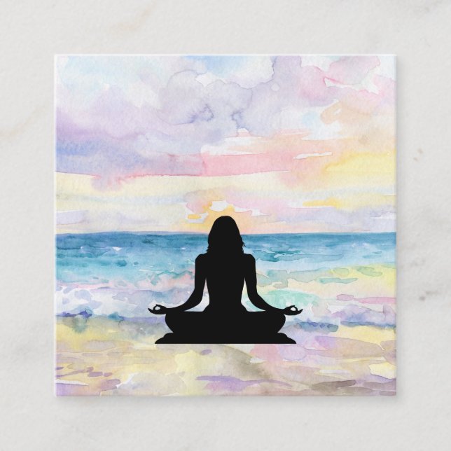 *~* Ocean Sunrise Mindfulness Meditation Yoga Square Business Card (Front)