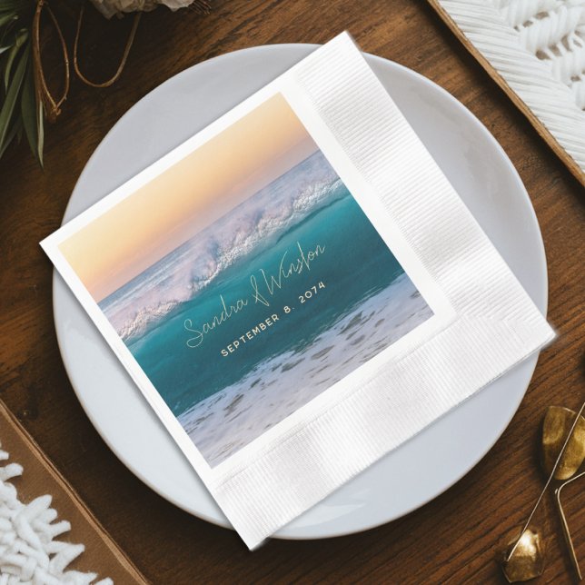 Ocean Sunrise Wedding Reception Paper Napkins (Creator Uploaded)