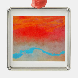 Ocean Sunset Abstract Metal Ornament