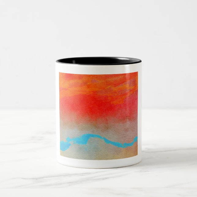 Ocean Sunset Abstract Two-Tone Coffee Mug (Center)