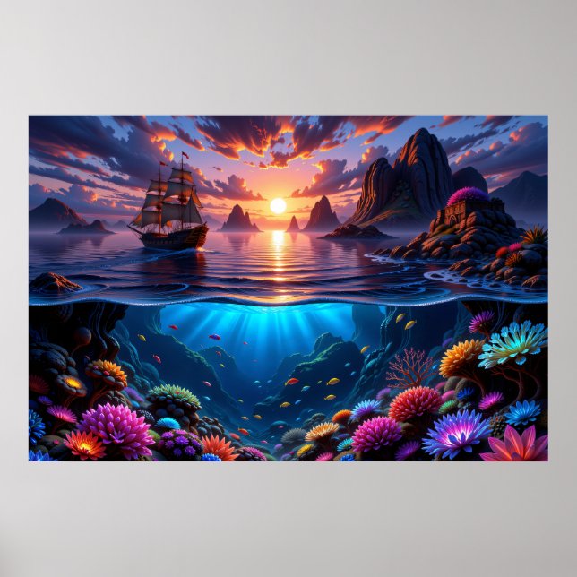 Ocean Sunset Art Poster (Front)