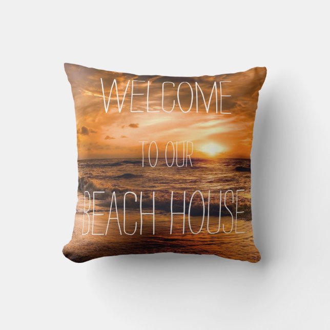 Ocean Sunset Beach House Welcome Cushion (Front)