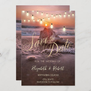 Ocean Sunset Beach Seashell,Light  Save The Date