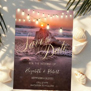 Ocean Sunset Beach Seashell,Light Save The Date